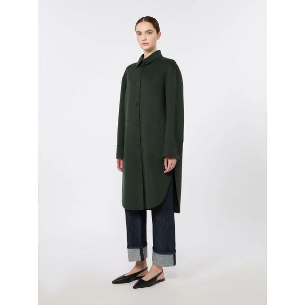 Max Mara Fante Wool Drap Midi Coat in Dark Green | Wool Coat | Coveti