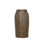 Max Mara Fantino Natural Nappa Leather Pencil Skirt in Khaki | Leather Skirts | Coveti