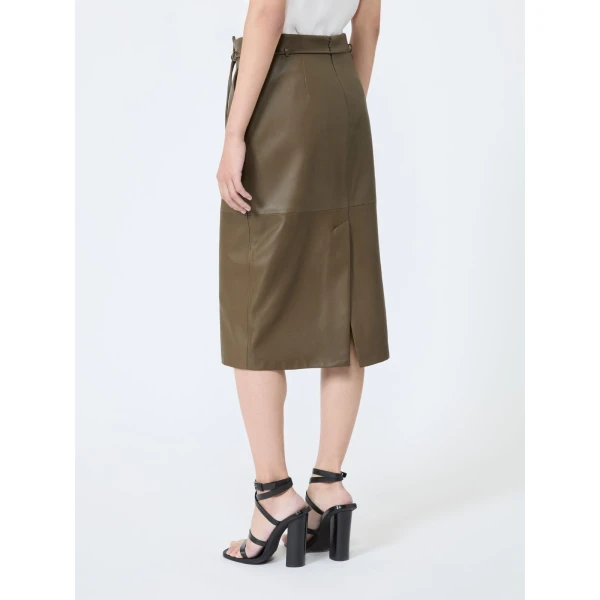 Max Mara Fantino Natural Nappa Leather Pencil Skirt in Khaki | Leather Skirts | Coveti