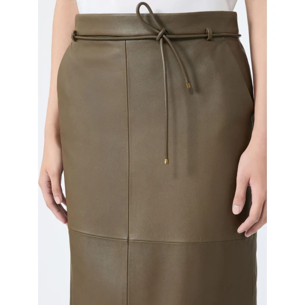 Max Mara Fantino Natural Nappa Leather Pencil Skirt in Khaki | Leather Skirts | Coveti