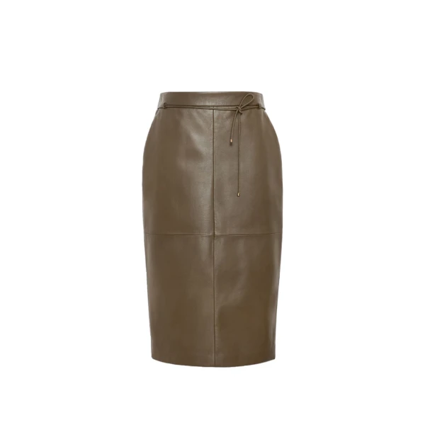 Fantino Natural Nappa Leather Pencil Skirt in Khaki