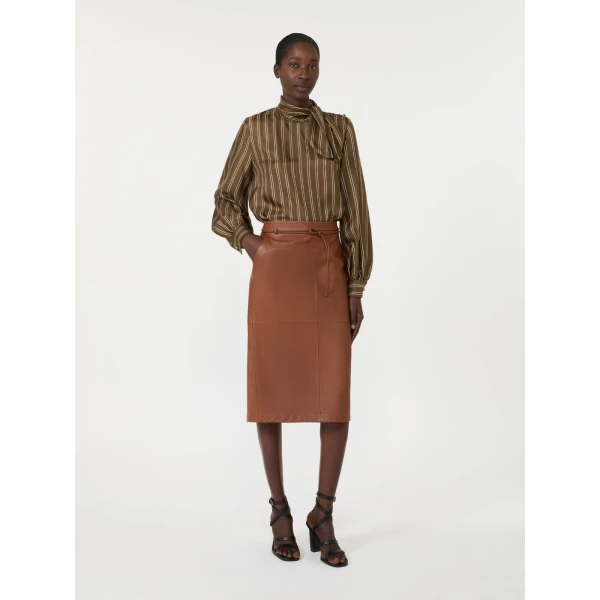 Max Mara Fantino Natural Nappa Leather Pencil Skirt in Tobacco | Leather Skirts | Coveti
