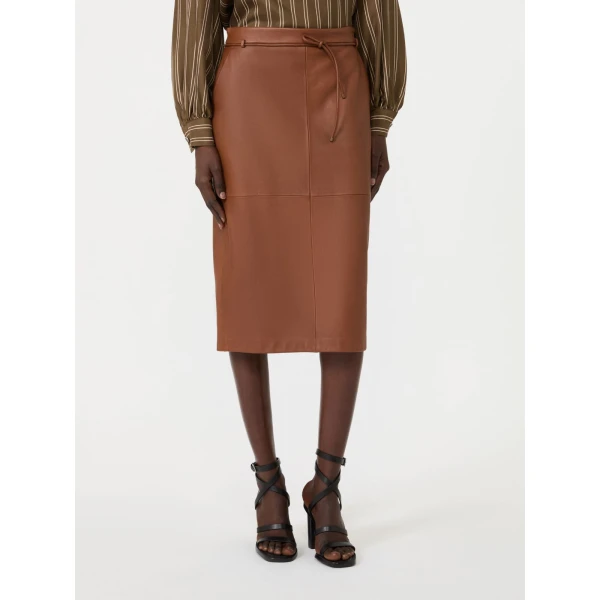 Max Mara Fantino Natural Nappa Leather Pencil Skirt in Tobacco | Leather Skirts | Coveti
