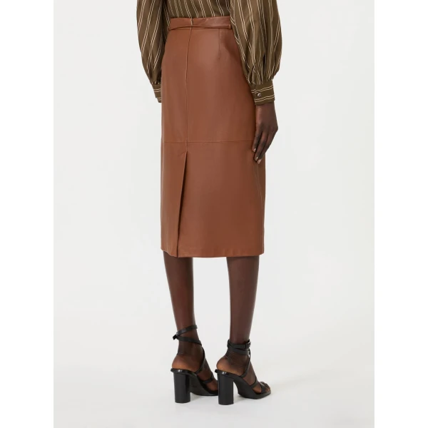 Max Mara Fantino Natural Nappa Leather Pencil Skirt in Tobacco | Leather Skirts | Coveti