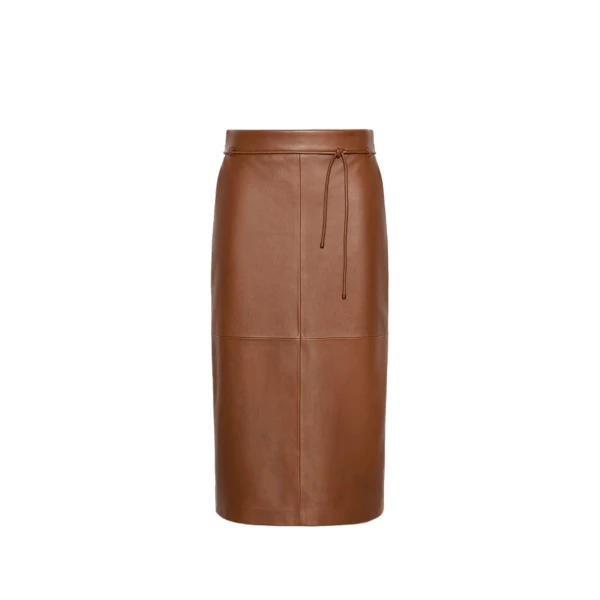 Fantino Natural Nappa Leather Pencil Skirt in Tobacco