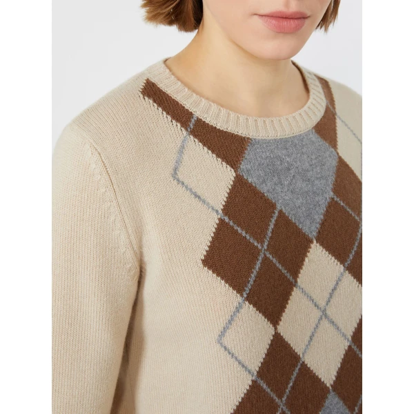 Max Mara Faraone Argyle Wool and Cashmere Sweater in Ecru | Sweaters | Coveti