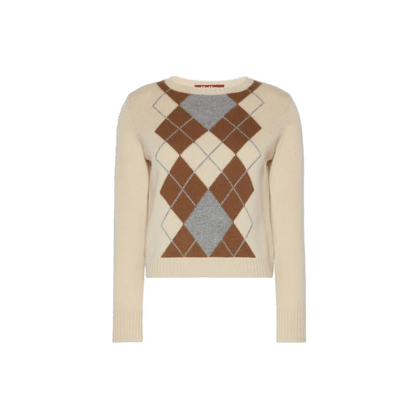Max Mara Faraone Argyle Wool and Cashmere Sweater in Ecru | Sweaters | Coveti