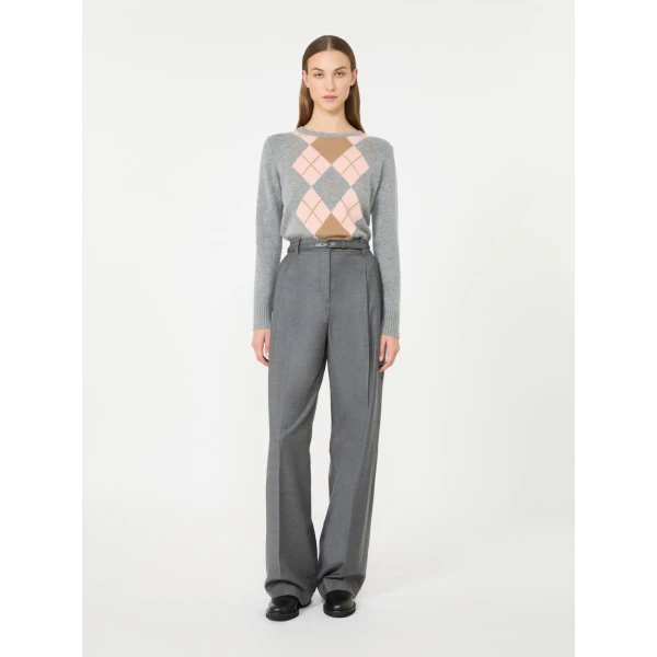Max Mara Faraone Argyle Wool and Cashmere Sweater in Light Grey | Sweaters | Coveti