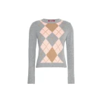 Max Mara Faraone Argyle Wool and Cashmere Sweater in Light Grey | Sweaters | Coveti