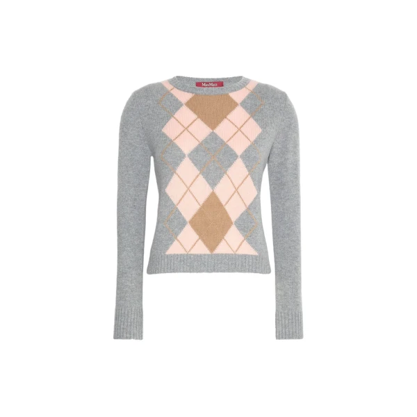 Faraone Argyle Wool and Cashmere Sweater in Light Grey
