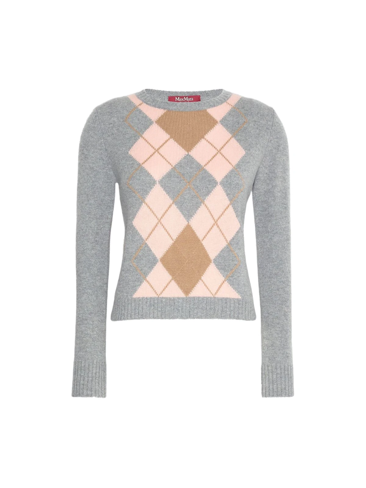 Max Mara Faraone Argyle Wool and Cashmere Sweater in Light Grey Max Mara Faraone Argyle Wool and Cashmere Sweater in Light Grey | Sweaters | Coveti