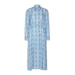 Max Mara Faraone Long Printed Silk Shirt Dress in Ocean Blue | Shirtdress | Coveti