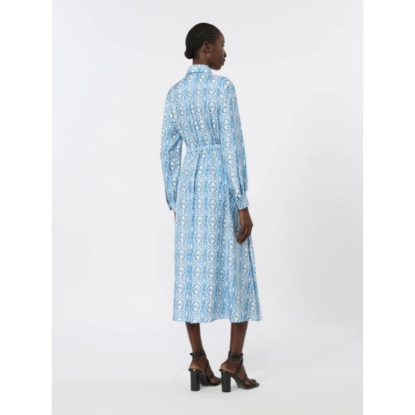 Max Mara Faraone Long Printed Silk Shirt Dress in Ocean Blue | Shirtdress | Coveti