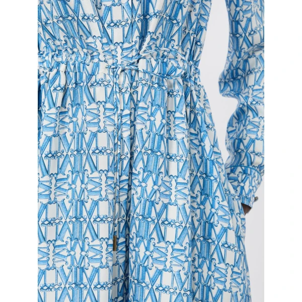 Max Mara Faraone Long Printed Silk Shirt Dress in Ocean Blue | Shirtdress | Coveti
