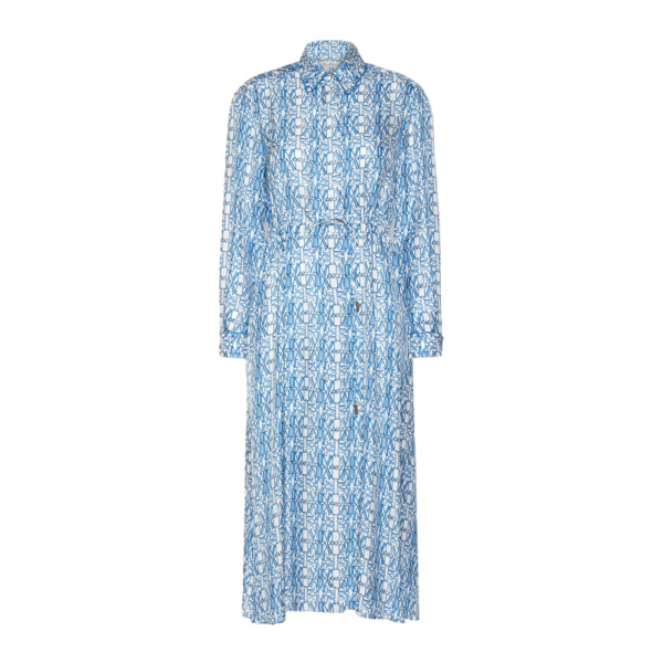 Max Mara Faraone Long Printed Silk Shirt Dress in Ocean Blue | Shirtdress | Coveti