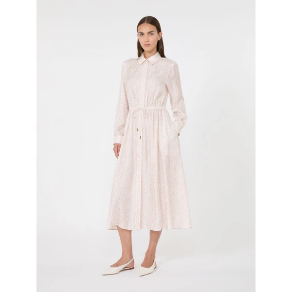 Max Mara Faraone Long Printed Silk Shirt Dress in Powder Pink | Shirtdress | Coveti