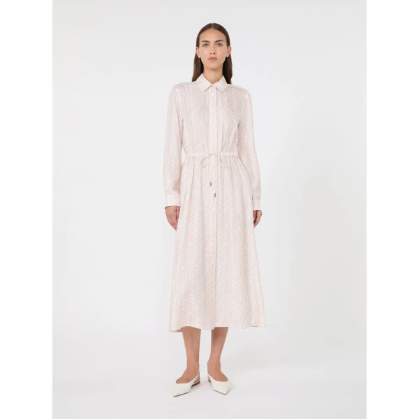 Max Mara Faraone Long Printed Silk Shirt Dress in Powder Pink | Shirtdress | Coveti