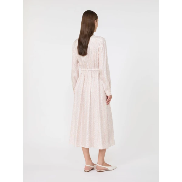 Max Mara Faraone Long Printed Silk Shirt Dress in Powder Pink | Shirtdress | Coveti
