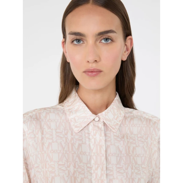Max Mara Faraone Long Printed Silk Shirt Dress in Powder Pink | Shirtdress | Coveti