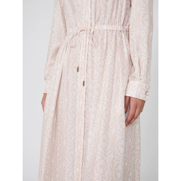 Max Mara Faraone Long Printed Silk Shirt Dress in Powder Pink | Shirtdress | Coveti