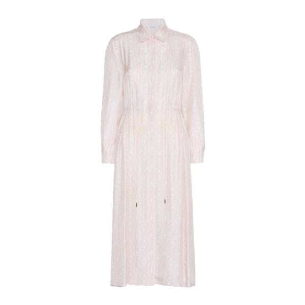 Max Mara Faraone Long Printed Silk Shirt Dress in Powder Pink | Shirtdress | Coveti