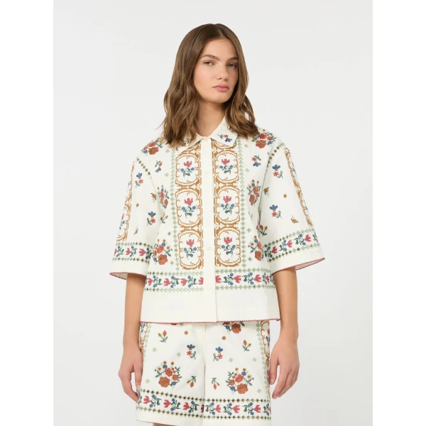 Max Mara Farsa Embroidered Cotton Jacket in White | Jackets | Coveti