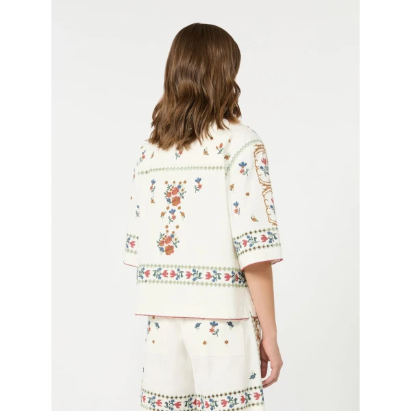 Max Mara Farsa Embroidered Cotton Jacket in White | Jackets | Coveti