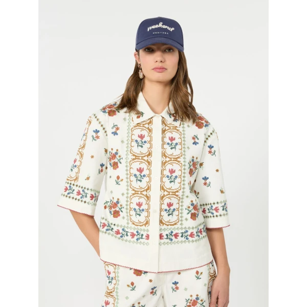 Max Mara Farsa Embroidered Cotton Jacket in White | Jackets | Coveti