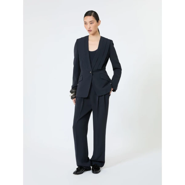 Max Mara Fascia Compact Cady Trousers in Midnight Blue | Tailored pants | Coveti