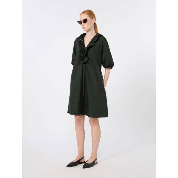 Max Mara Fascino Cotton Poplin Ruffle Mini Dress in Green | Mini Dresses | Coveti