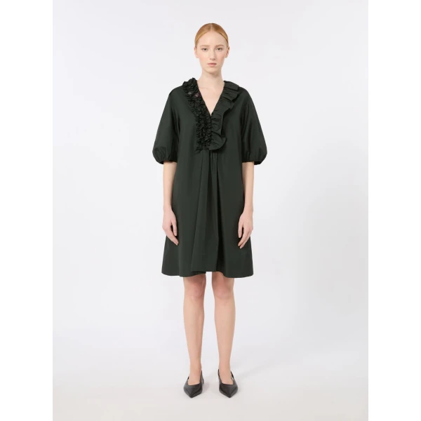 Max Mara Fascino Cotton Poplin Ruffle Mini Dress in Green | Mini Dresses | Coveti