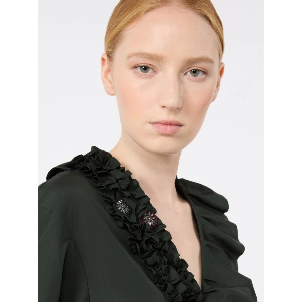 Max Mara Fascino Cotton Poplin Ruffle Mini Dress in Green | Mini Dresses | Coveti
