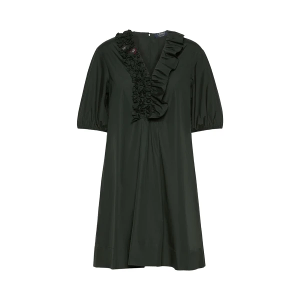 Max Mara Fascino Cotton Poplin Ruffle Mini Dress in Green | Mini Dresses | Coveti