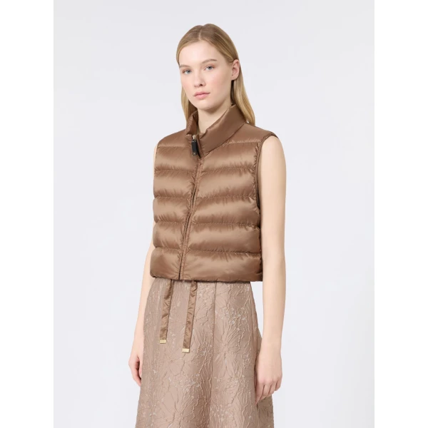 Max Mara Favilla Water-Repellent Padded Cropped Gilet in Honey | Vests | Coveti