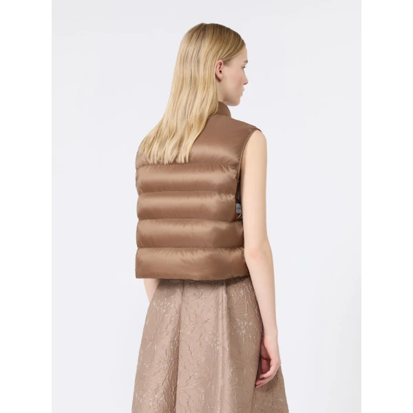 Max Mara Favilla Water-Repellent Padded Cropped Gilet in Honey | Vests | Coveti