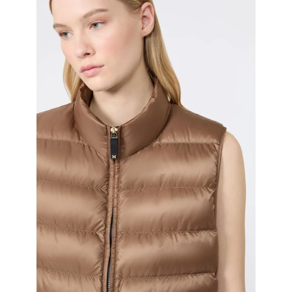 Max Mara Favilla Water-Repellent Padded Cropped Gilet in Honey | Vests | Coveti