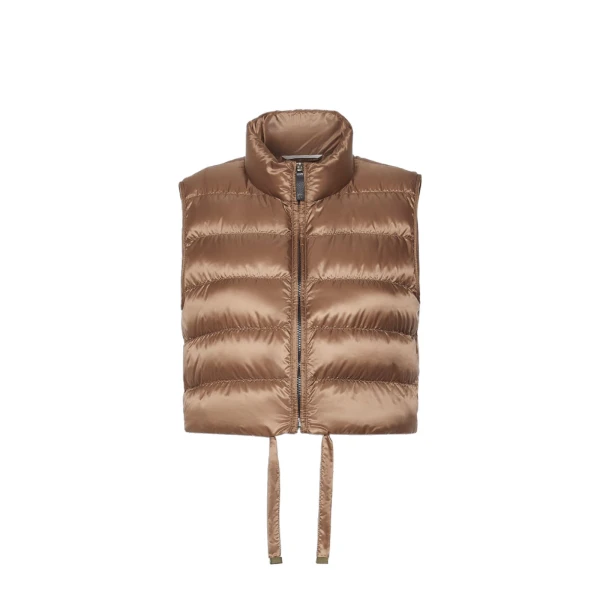 Max Mara Favilla Water-Repellent Padded Cropped Gilet in Honey | Vests | Coveti