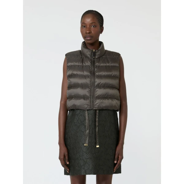 Max Mara Favilla Water-Repellent Padded Cropped Gilet in Khaki | Vests | Coveti