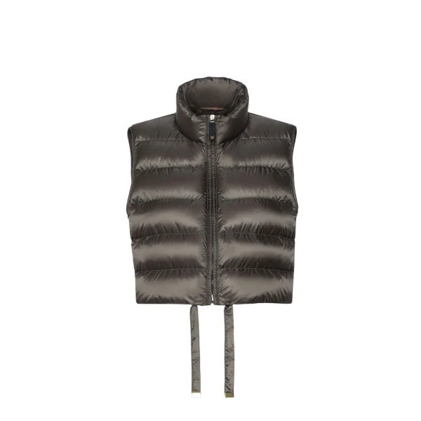 Max Mara Favilla Water-Repellent Padded Cropped Gilet in Khaki | Vests | Coveti