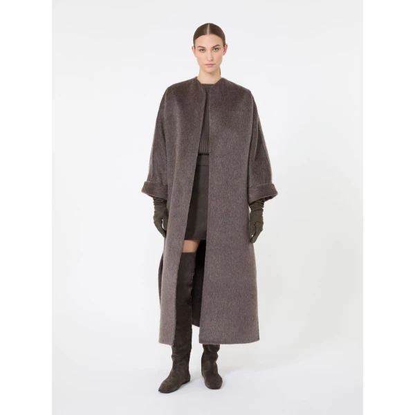 Max Mara Febo Oversized Camel and Mohair Coat in Mud | Wool Coat | Coveti