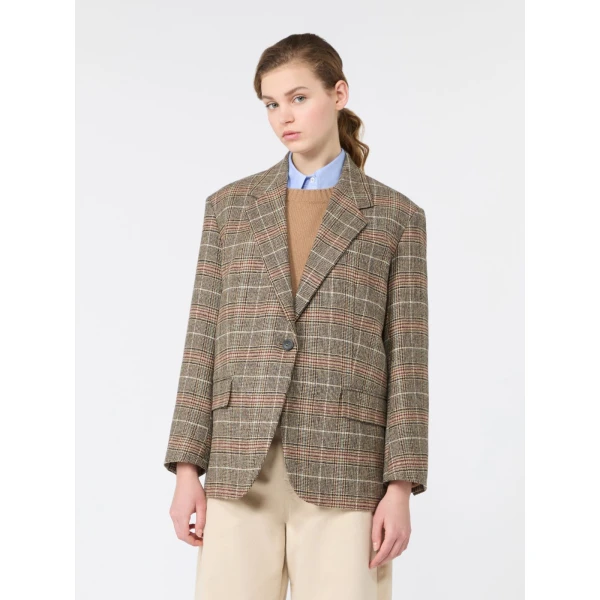 Max Mara Febo Prince of Wales Check Wool Blazer in Camel | Blazers | Coveti