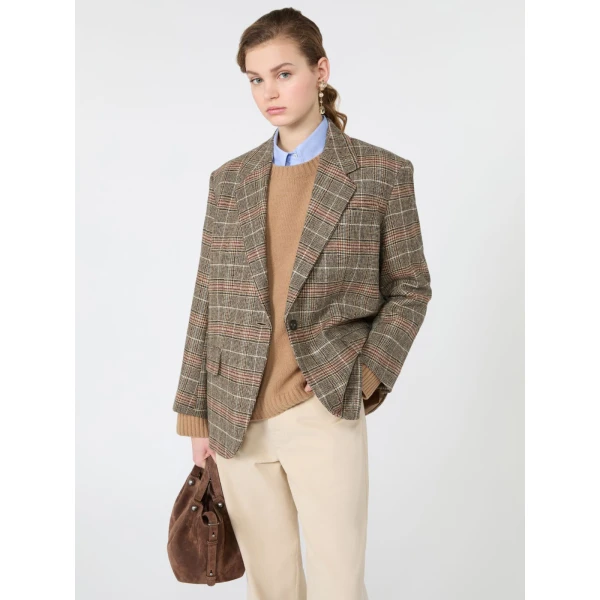 Max Mara Febo Prince of Wales Check Wool Blazer in Camel | Blazers | Coveti