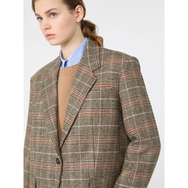 Max Mara Febo Prince of Wales Check Wool Blazer in Camel | Blazers | Coveti