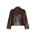Max Mara Felino Nappa Leather Pea Coat in Chocolate | Leather Coats | Coveti