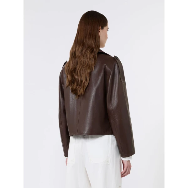Max Mara Felino Nappa Leather Pea Coat in Chocolate | Leather Coats | Coveti