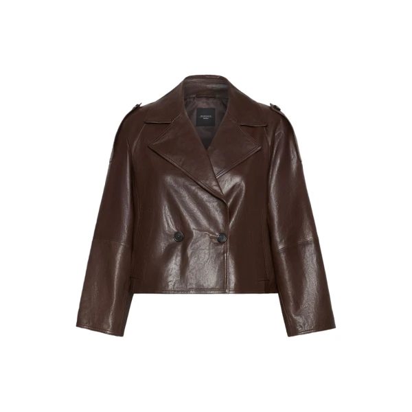 Max Mara Felino Nappa Leather Pea Coat in Chocolate | Leather Coats | Coveti