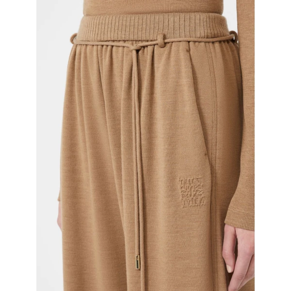 Max Mara Feltre Double Wool Jersey Trousers in Camel | Wide leg pants | Coveti