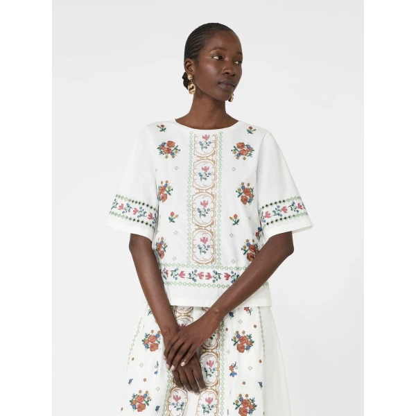 Max Mara Feltre Embroidered T-Shirt in White | T-shirts | Coveti