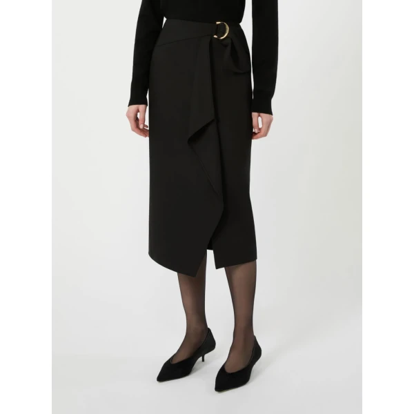 Max Mara Fenice Draped Wool Twill Pencil Skirt in Black | Pencil Skirts | Coveti