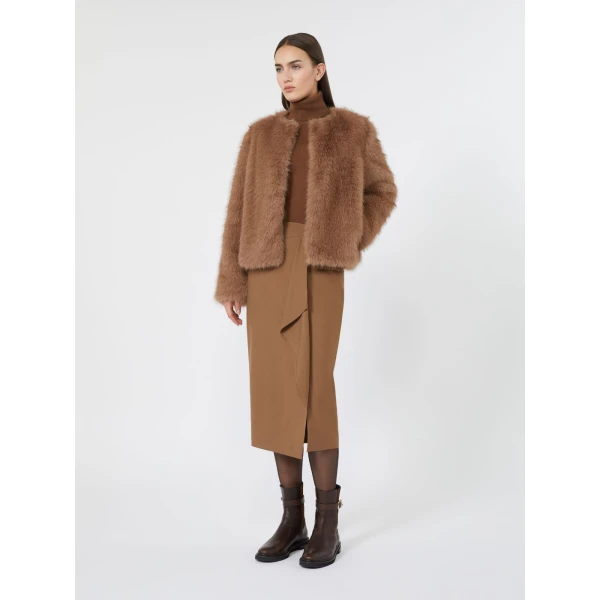 Max Mara Fenice Draped Wool Twill Pencil Skirt in Tobacco | Pencil Skirts | Coveti